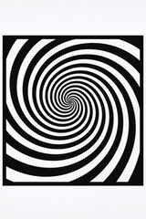 Abstract black and white spiral pattern creates a hypnotic, swirling effect, drawing the eye towards its center, offering an illusionary depth.
