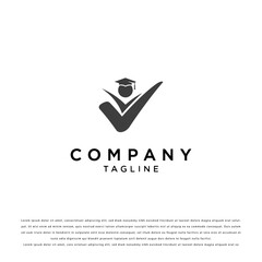 Minimalist Graduation Logo with Abstract Figure and Checkmark Symbol
