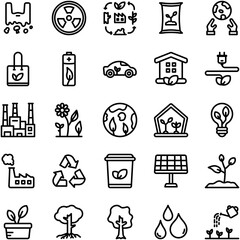 Eco Sustainability & Green Energy Line Icons Set