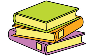 Stack of three colorful books isolated on white background