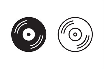 Dual-style vector vinyl record icons with both filled and outlined music disc designs for retro audio concepts