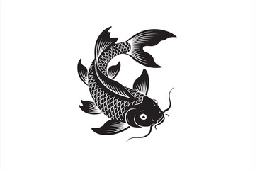 Detailed koi carp vector with bold curved motion and traditional scales in black ink Japanese tattoo art style