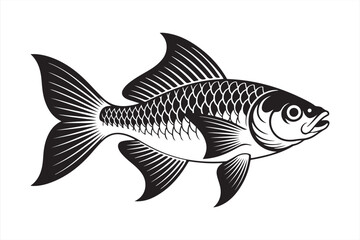 Curled koi fish with spiritual symbolism and flowing fins in Japanese blackwork vector illustration