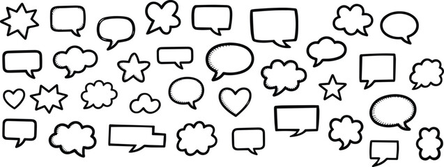 Hand Drawn Speech Bubbles and Doodle Shapes – Comic and Chat Icon Set