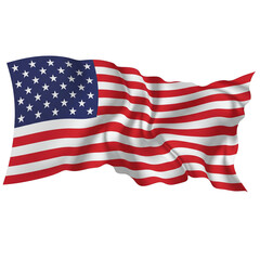 Fototapeta premium Waving American Flag Red White Blue Stars Stripes Fabric Texture isolated on a transparent background