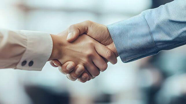 Two attractive bussines partners shaking their hands in the office - Powered by Adobe