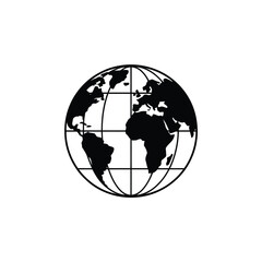 Simple black and white world globe icon