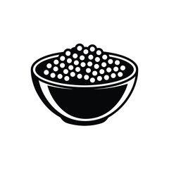 Black and white illustration of caviar in a bowl