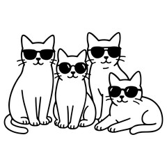Animal Squad Cool Cats Wearing Sunglasses Outline Icon for Pet-Themed Projects