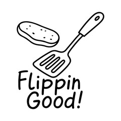Flippin Good Food Spatula and Patty Outline Vector Art for Culinary Themes