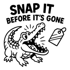Predatory Shopper Alert A Wily Alligator with an Open Mouth and Price Tag Outline Icon Vector, Symbolizing Quick Action and Great Bargains