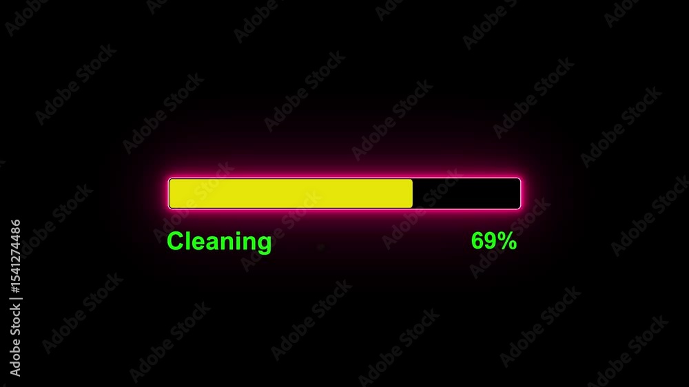 Poster cleaning bar animation. neon 100% bar motion graphics. glowing progress bar indicator. abstract wait