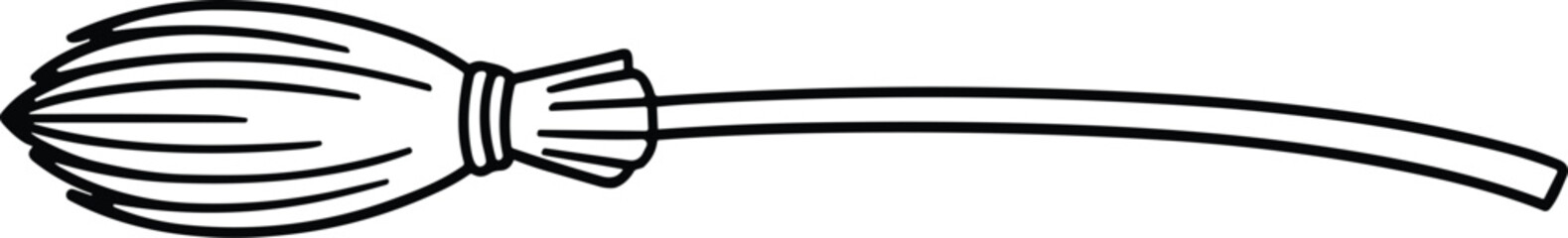 Hand Drawn Curved Broomstick Illustration – Traditional Cleaning Tool Line Art Vector