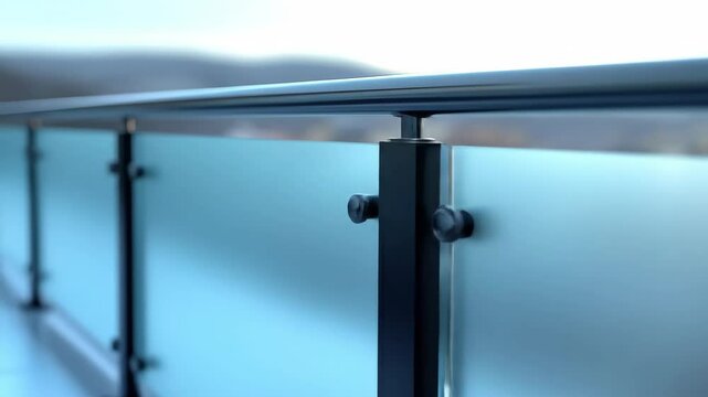 Frosted glass and steel railing detail, blurred view