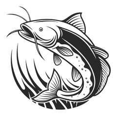 Editable Vector Catfish and Game Fish Set – Cartoon, Line Art, and Badge Style
