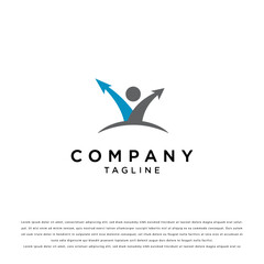 Minimalist Abstract Human Logo with Blue and Gray Uplift Arrows