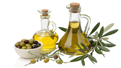 Elegant Olive Oil Display with Branches in Minimalist Studio Setup