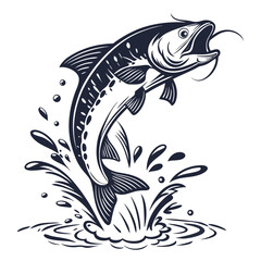 Editable Vector Catfish and Game Fish Set – Cartoon, Line Art, and Badge Style