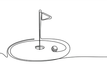 Single line drawing golf putting green hole