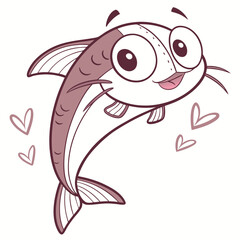 Editable Vector Catfish and Game Fish Set – Cartoon, Line Art, and Badge Style