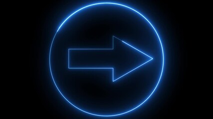 direction right arrow icon animation glowing neon blue color road sign information traffic signal moving road side sign symbol on black background