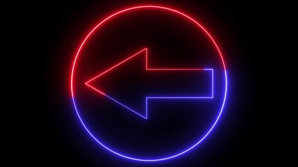 direction left arrow icon animation glowing neon red and blue color road sign information traffic signal moving road side sign symbol on black background