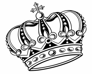 Fototapeta premium Royal Crown Vector Illustration – Black and White Silhouette of Ornate King’s Crown