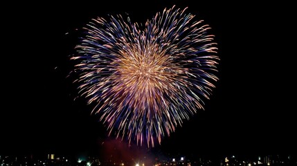 Vibrant Fireworks Exploding in the Night Sky Over a Cityscape