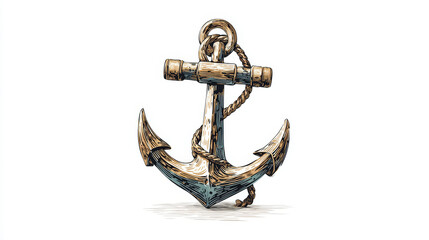 Isolated illustration of a sailboat anchor displayed against a white background for a clean nautical presentation