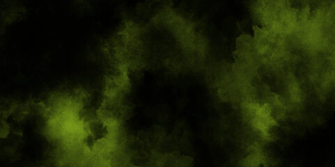 Dark green textured background, panoramic green abstract texture with subtle patterns, green foggy forest scene with light filtering through, green powder dust smoke on a black background.