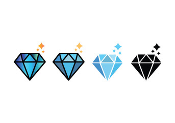Silhouette Radiant Diamond Icon Set for Luxury and Elegance