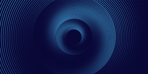 Abstract blue glowing geometric lines on dark blue background. Modern shiny blue circle lines pattern. Suit for cover, poster, banner, brochure, header, website