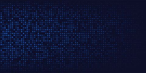 Dark background with blue pixel pattern. Vector illustration of abstract bg with geometric square elements grid.