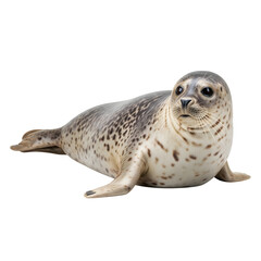 A detailed image of a harbor seal pup on a black background