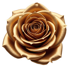 Golden Rose Bloom Detailed 3 D Render Metallic Gold Petals Luxurious Flower isolated on a transparent background