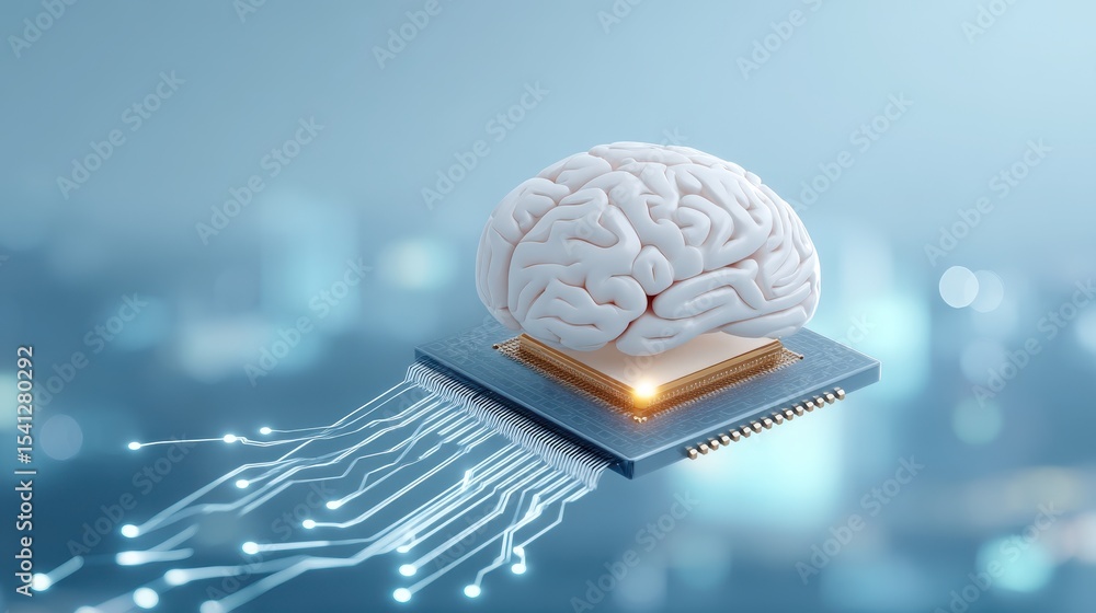 Poster a digital brain on a circuit board symbolizing artificial intelligence and technology innovation in 