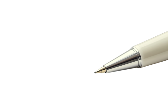 Close-up of a cream-colored ballpoint pen tip