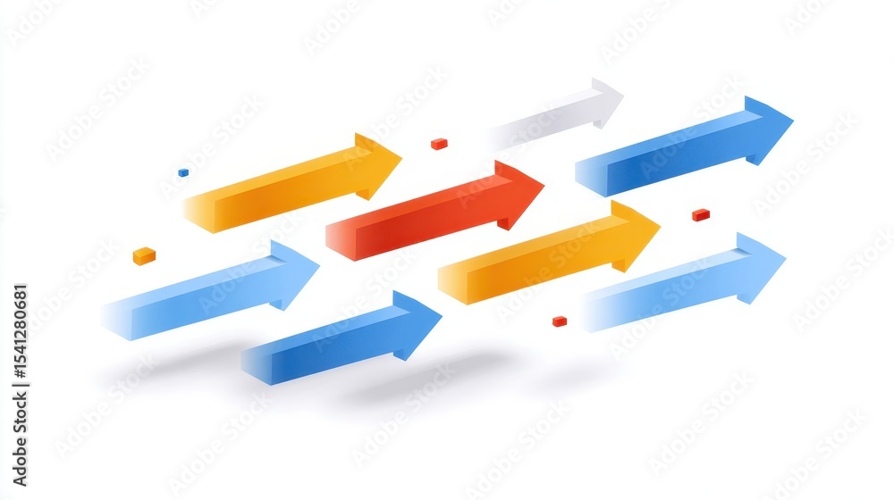 Poster colorful arrows in various directions, symbolizing movement and progress in a dynamic and modern des