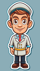 Smiling cartoon sailor in uniform.