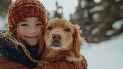 Young girl cuddling dog while mother bying a new car