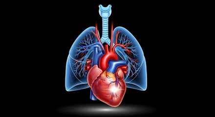 Heart lungs cardiopulmonary system 3D medical illustration respiratory cardiovascular anatomy healthcare pulmonary circulation