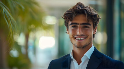 Young handsome bussines man with a happy and cool smile on face. Lucky person