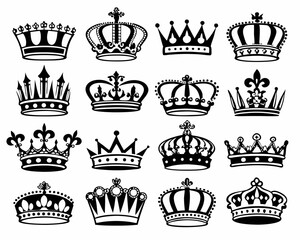 Obraz premium Collection of 30 Royal Crown Vector Silhouettes – Elegant Black and White Icon Set