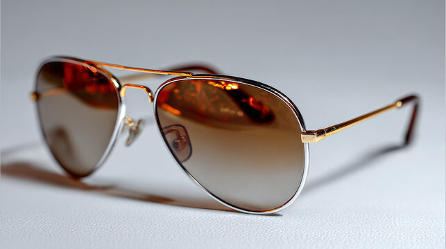 Isolated flying aviator sunglasses on white, portrayed as a stylish accessory for promotional or design use