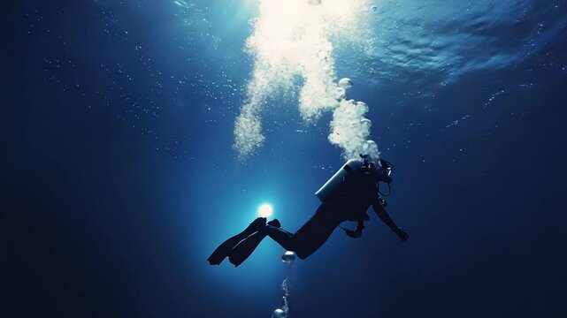 Scuba Diver Underwater Ocean Sunlight Dive. (1)