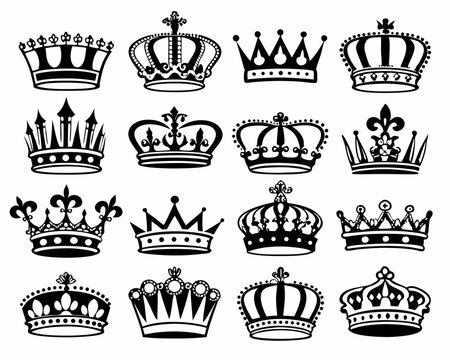 Collection of 30 Royal Crown Vector Silhouettes &ndash; Elegant Black and White Icon Set