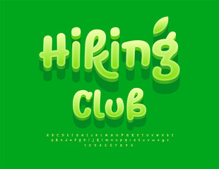 Vector Activity icon Hiking Club. Green Handwritten Font. Digital Alphabet Letters and Numbers set