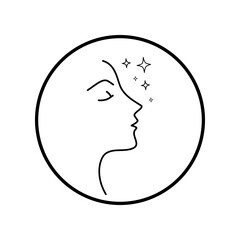 Glowing face icon, Skin care, Facial care, outline design isolated on white background. Vector illustration design.