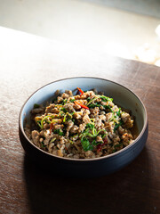 Pad Kaprao, Thai stir fried minced pork with holy basil