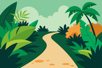 Lush Tropical Path A Winding Road Through Vibrant Green Foliage
